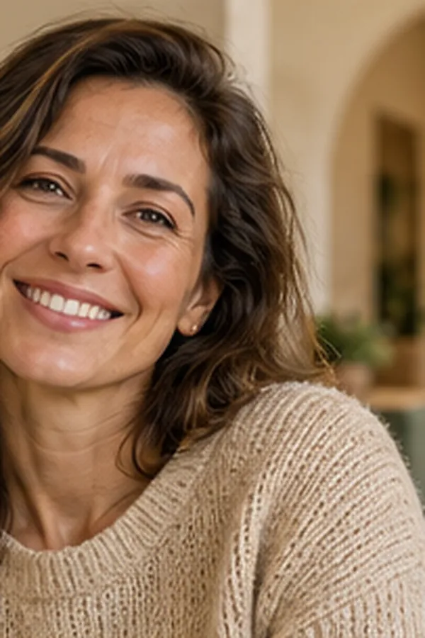 Paciente sonriendo con tranquilidad en la recepción de la clínica