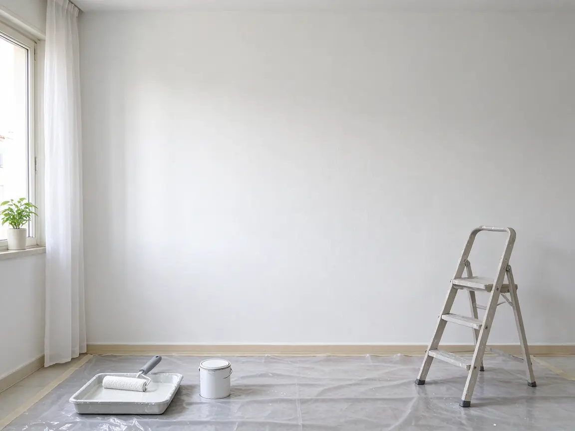 Pared recién pintada con acabado liso