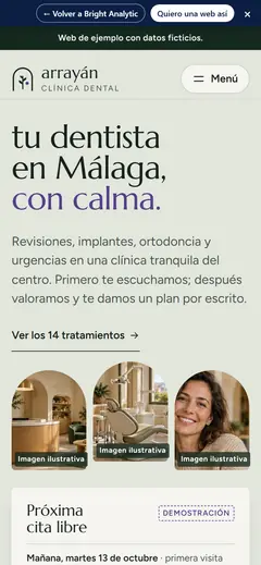Web de Arrayán Clínica Dental en móvil